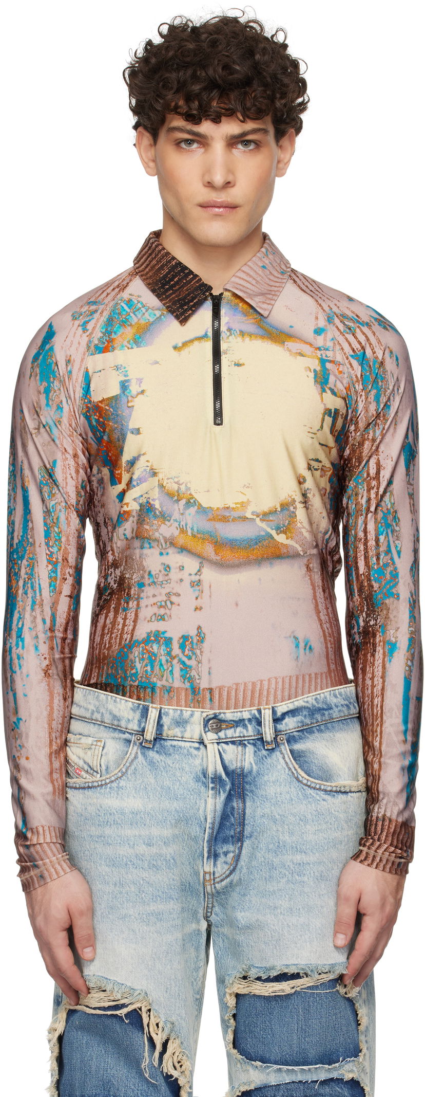 Polo majica Diesel Printed Long Sleeve Polo Večbarvna | A15895-0HPAB-7EWA