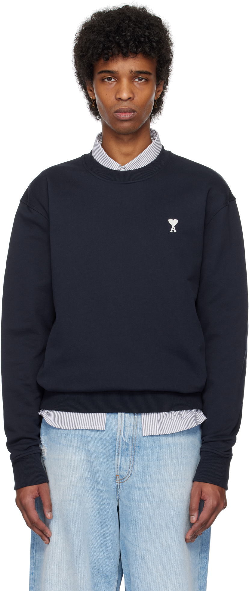 Pleteni pulover AMI AMI Paris De Coeur Cotton Sweatshirt Mornarica | HSW060.730