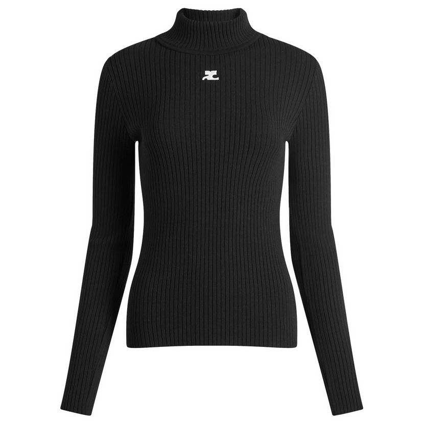 Pleteni pulover Courrèges Black Knit Turtleneck Jumper Črna | PERMPU022FI0001-9999