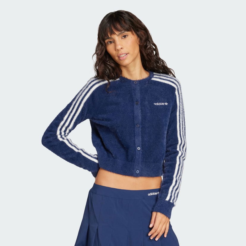 Pleteni pulover adidas Performance Fuzzy Cropped Cardigan Modra | JW3644