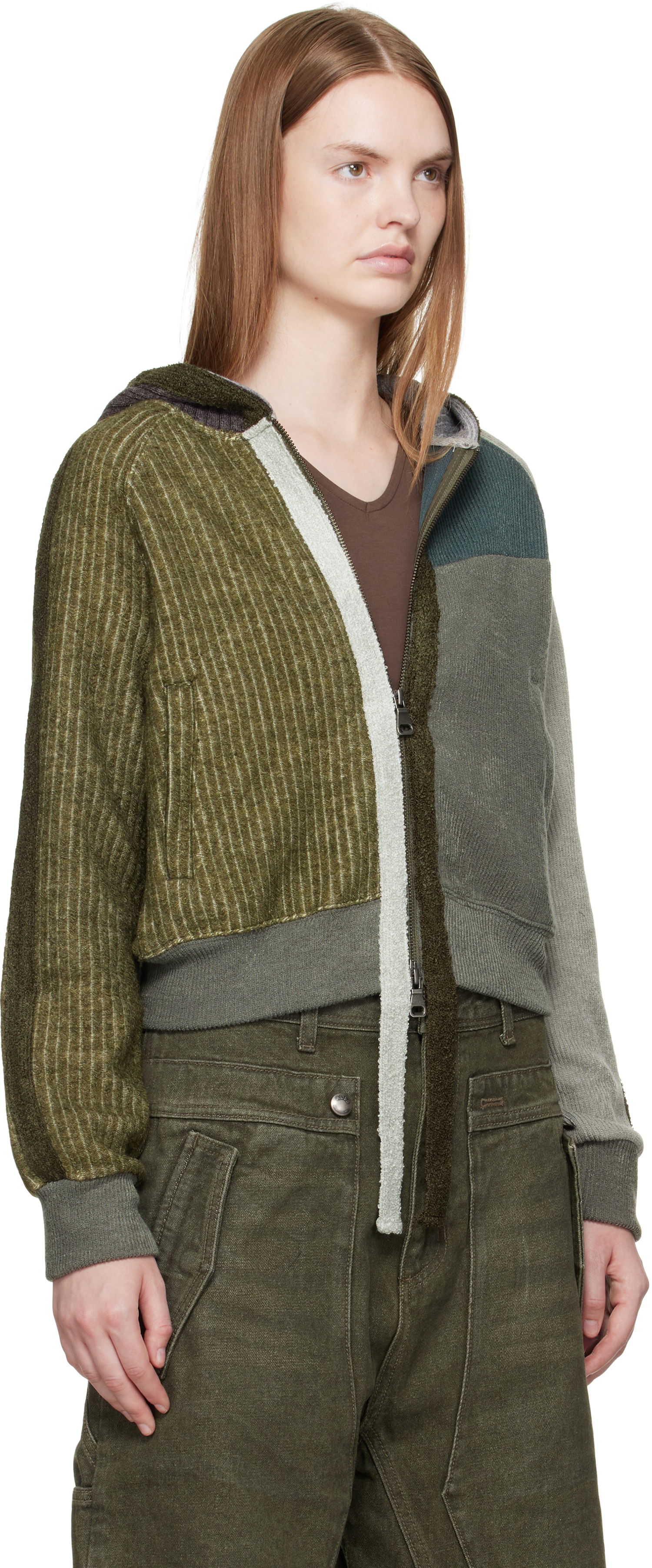 Pulover Andersson Bell Andersson Bell Color Blocked Knit Zip-Up Hoodie Zelena | atb1364w, 1