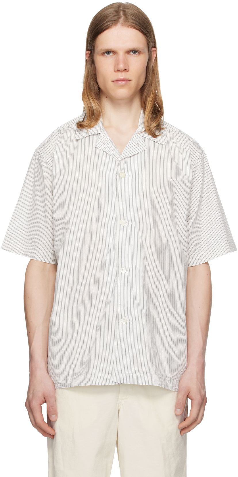 Srajce NORSE PROJECTS Norse Projects Mads Poplin Stripe Short Sleeve Shirt Bela | N40-0831