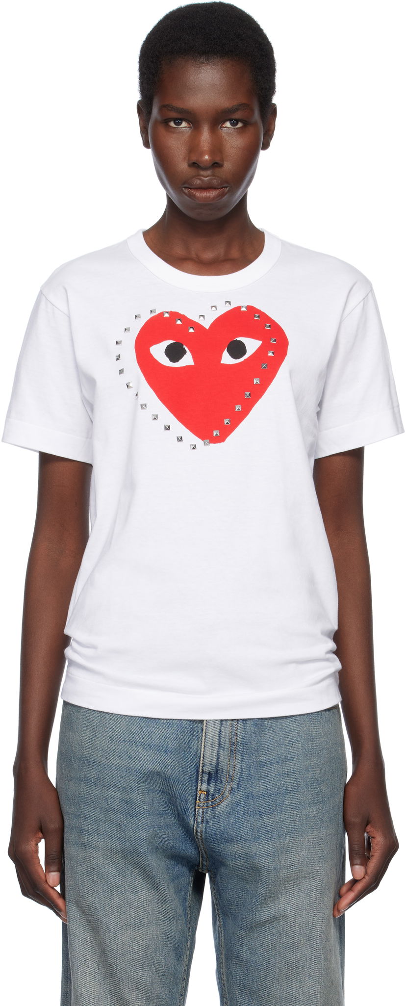 Majica Comme des Garçons COMME des GARÇONS PLAY Stud Print Red Heart T-Shirt Bela | AX-T803-051
