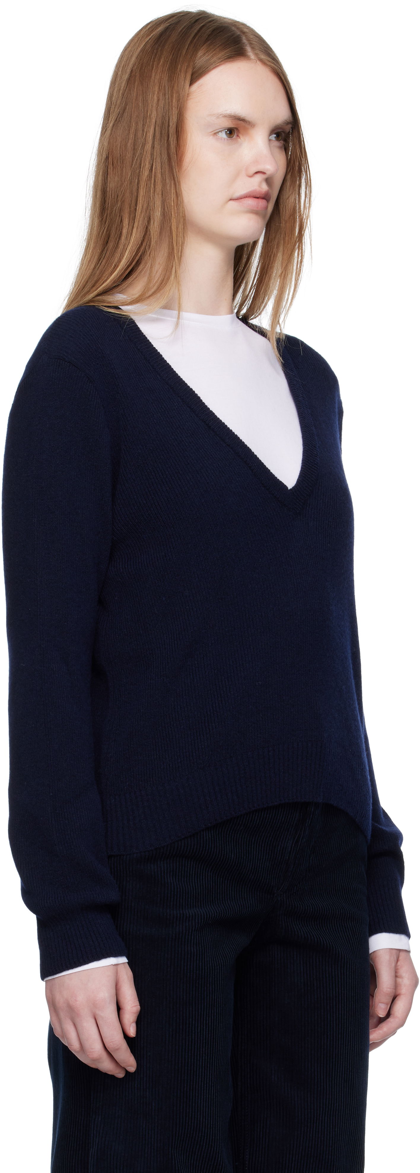 Pleteni pulover A.P.C. A.P.C. Anae V-Neck Sweater Mornarica | WOASA-F23429, 1