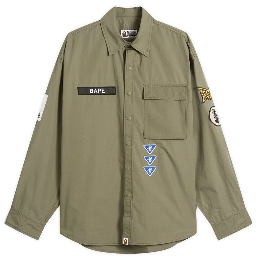 Srajce BAPE A Bathing Ape Logo Military Shirt Zelena | 001SHL801301M-ODR