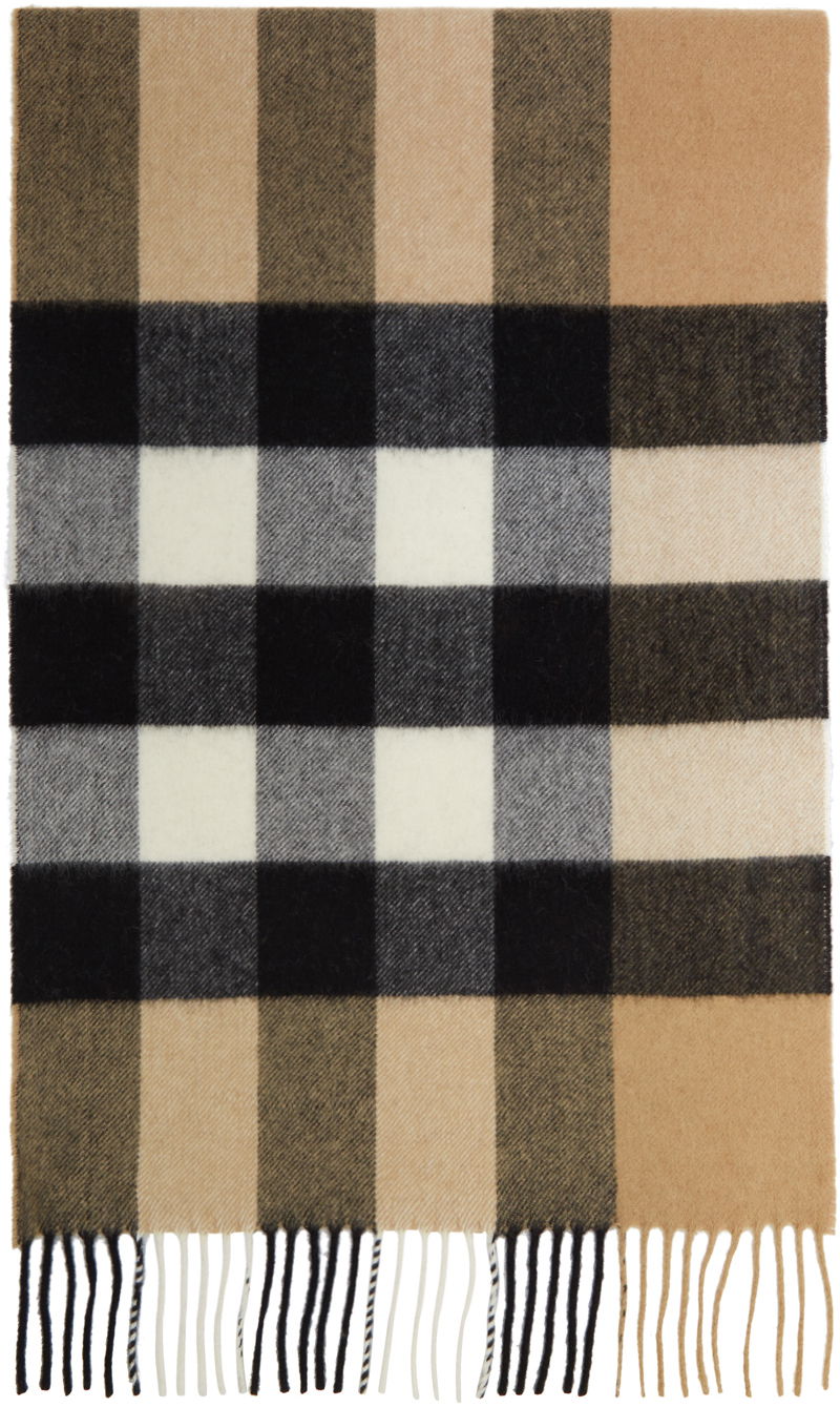 Šala Burberry Cashmere Mega Check Scarf Beige Bež | 8018175