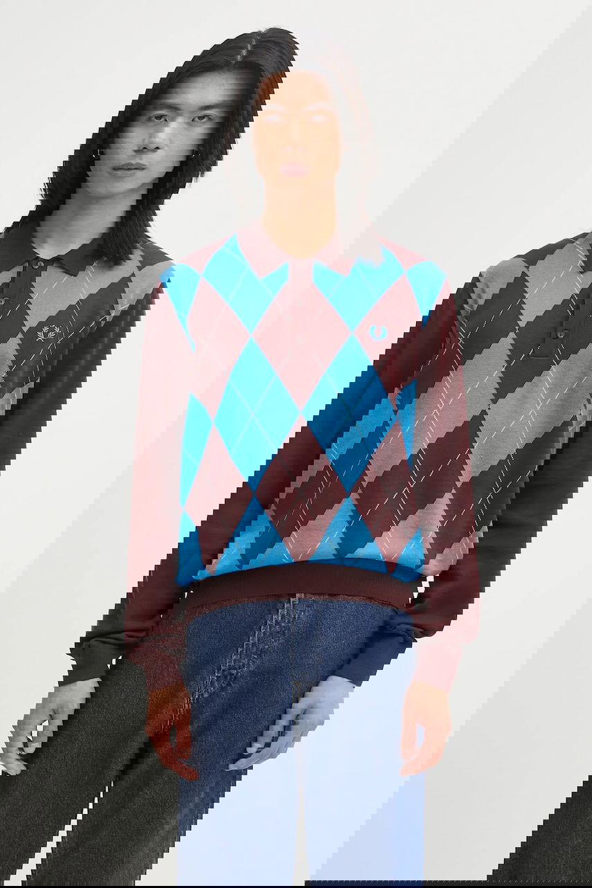 Polo majica Fred Perry Fred Perry Argyle Knitted Long Sleeve Polo Rjava | K1318, 0