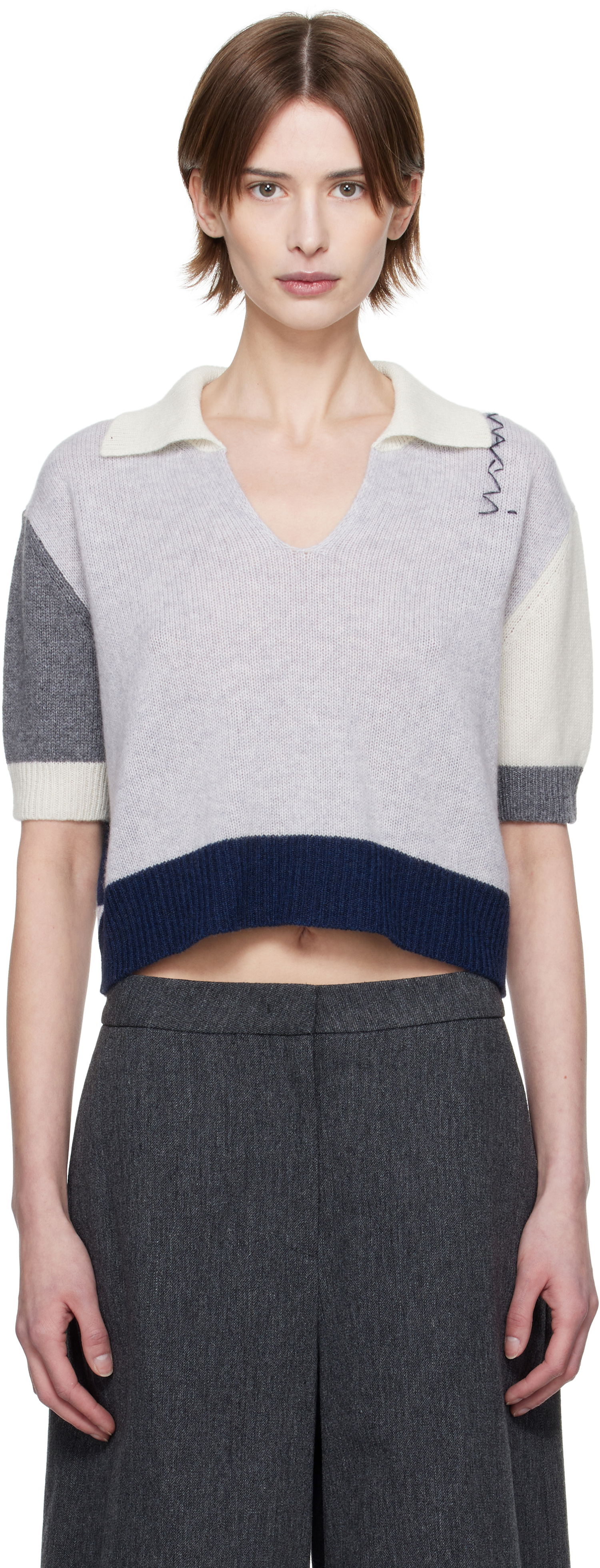Pleteni pulover Marni Marni Cashmere Color-Block Polo Siva | CVMD0150EQ UFX385, 0