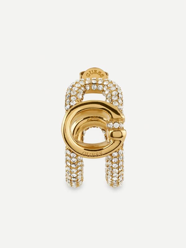 Prstan GUESS Gold-Tone Crystal Hoops Kovinski | JUBE04515JW