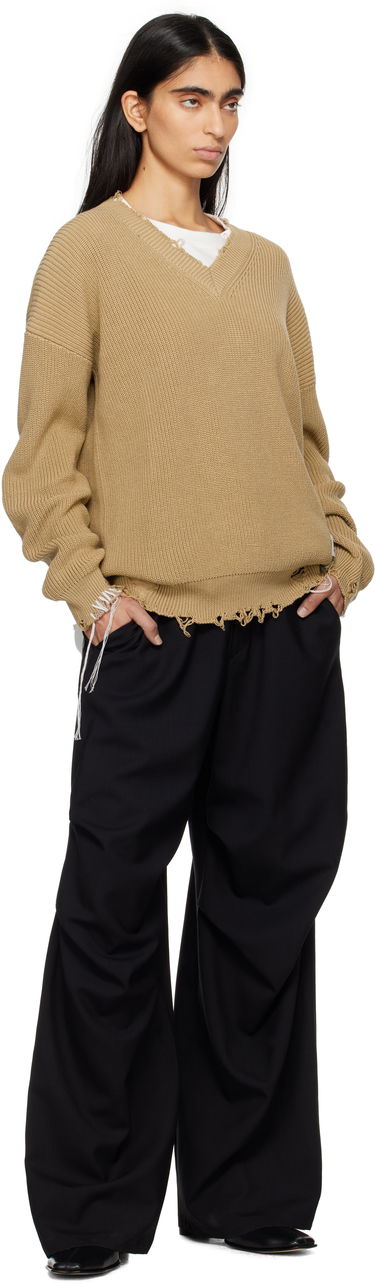 Pleteni pulover Maison Margiela MM6 Maison Margiela Eaten Knit V-Neck Sweater Bež | SH0HN0001 M13089, 3