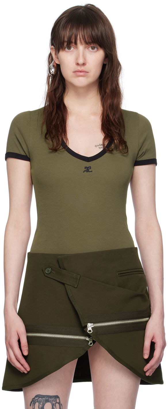 Bodi Courrèges Courrèges V-Neck Bodysuit Zelena | 224JBD067JS0070