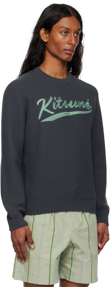 Pleteni pulover MAISON KITSUNÉ Kitsuné Varsity Embroidered Mesh Sweater Siva | OM00808KT1137, 1