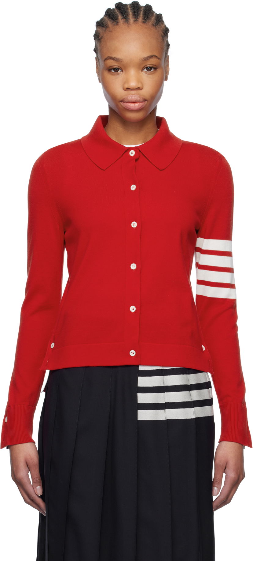 Pleteni pulover Thom Browne Thom Browne Cotton 4-Bar Cardigan Rdeča | FKL003A-Y3036