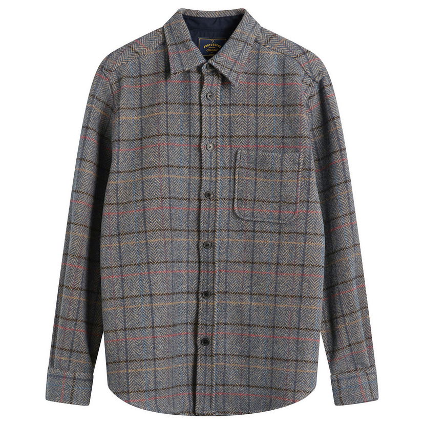 Srajce Portuguese Flannel Flannel Herringbone Plaid Overshirt Večbarvna | AW25076-GRY