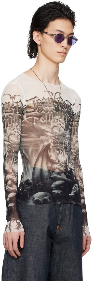Majica Jean Paul Gaultier Jean Paul Gaultier 'The Diablo' Graphic Mesh Long Sleeve T-Shirt Bela | 24/25-U-TO137-T546-0100, 3