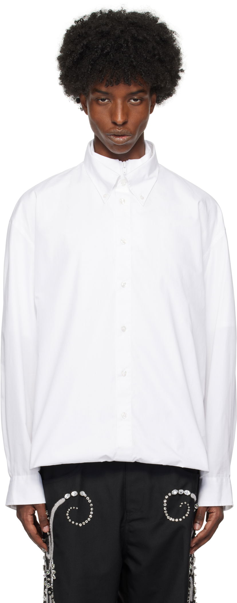 Srajce Bluemarble Double-Layered Foldover Long Sleeve Shirt Bela | SH37 PO21B24 WHT