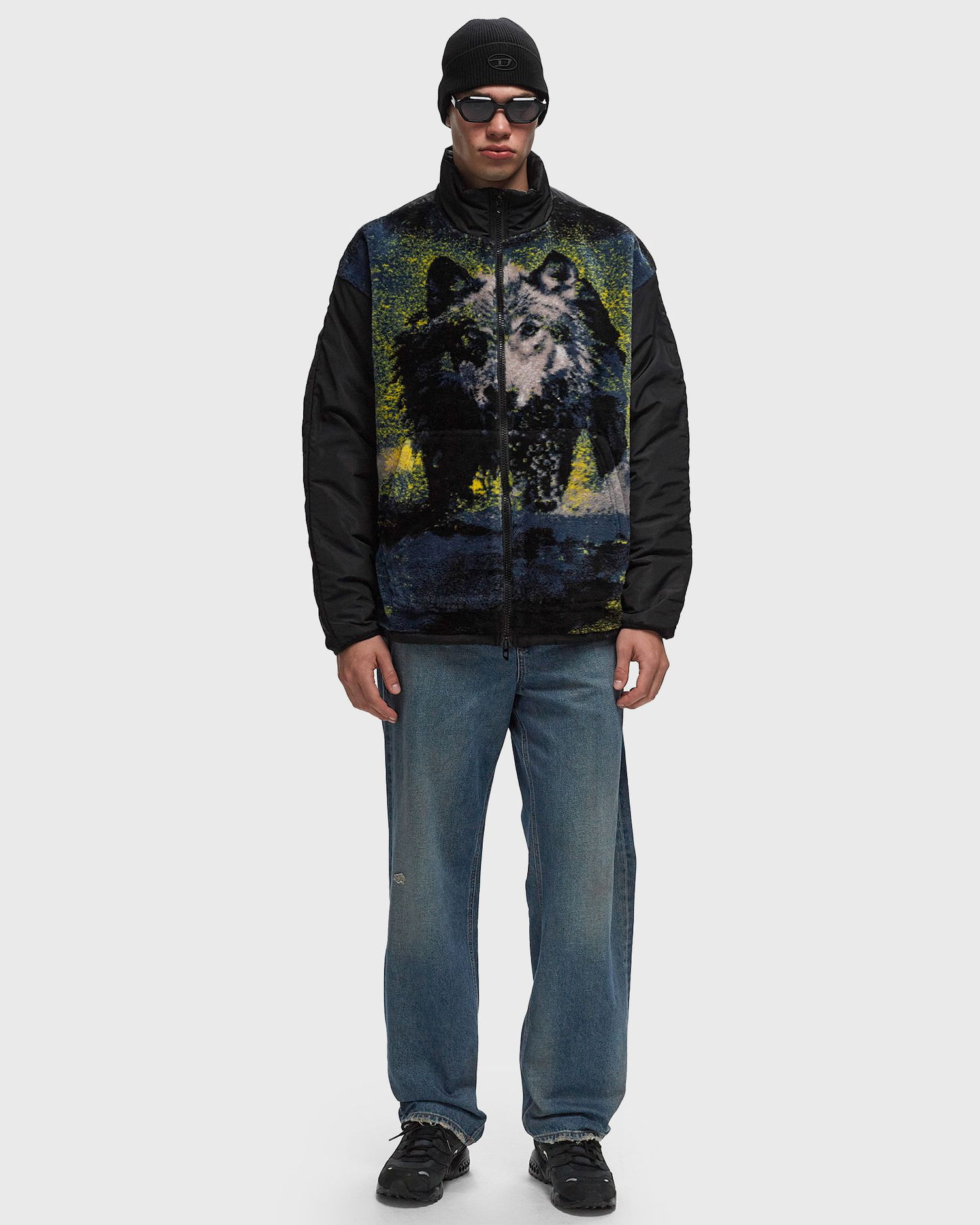 Pulover Diesel S-BERTO-TEDD Wolf Print Zip-Up Sweatshirt Črna | A14155-0LIBU-9XX, 1