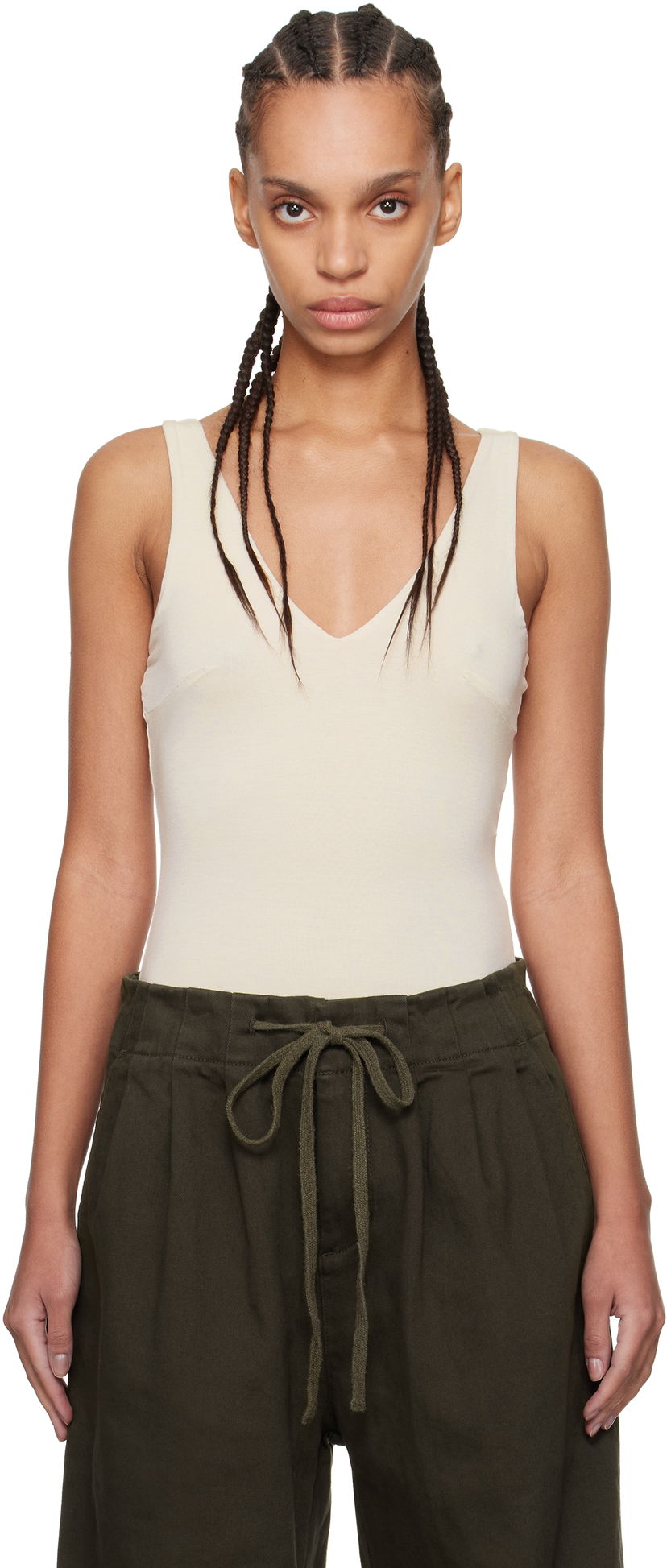 Majica brez rokavov Entire Studios Off-White V-Neck Bodysuit Bež | ES2603CR
