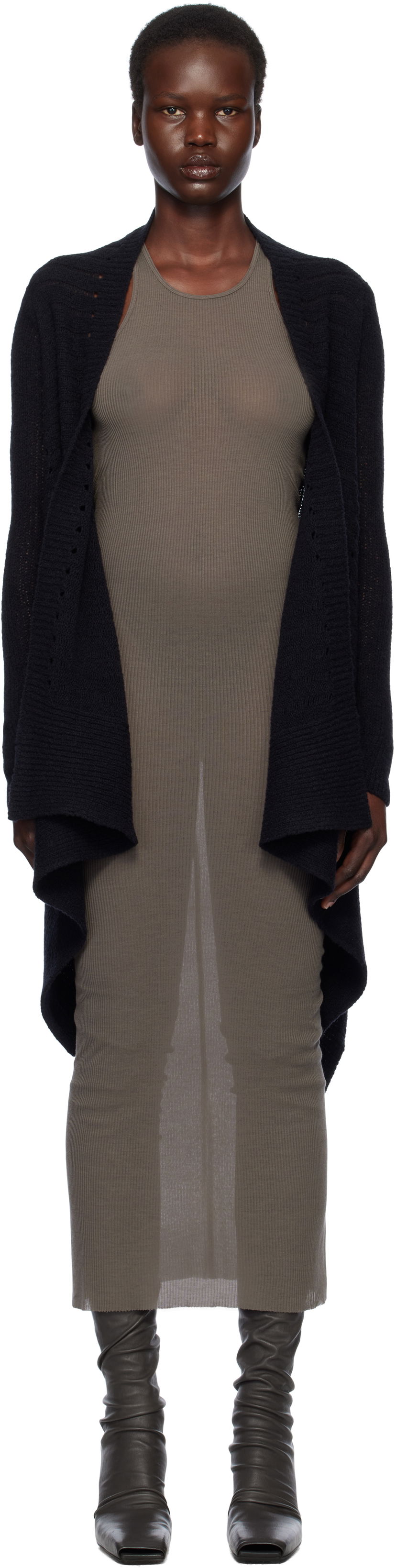 Pleteni pulover Rick Owens Rick Owens Hollywood Medium Wrap Cardigan Črna | RP01E7642 KGRID