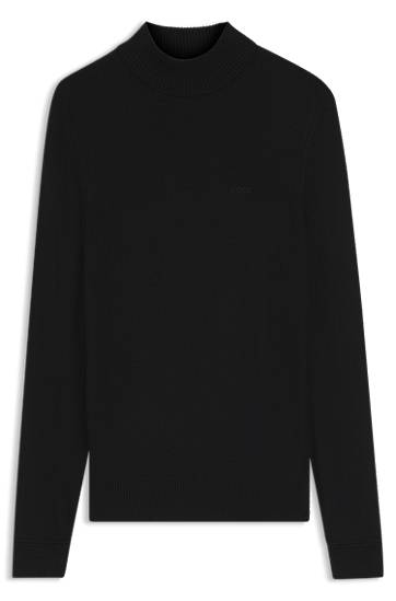 Pleteni pulover BOSS Wool-blend rollneck sweater with embroidered logo Črna | 50501761