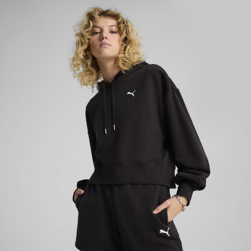 Pulover Puma WARDROBE ESS Relaxed Cropped Hoodie Črna | 629746_01