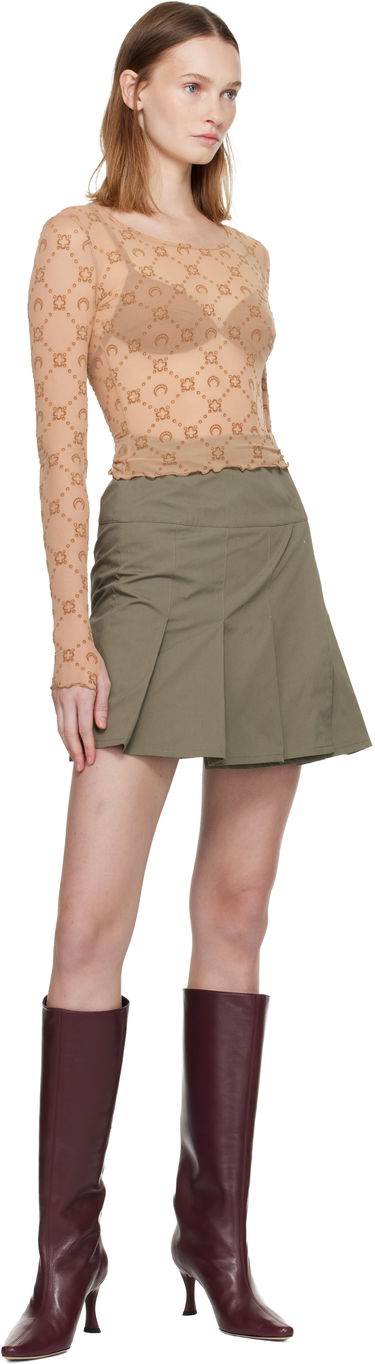Krop-top Marine Serre Moonogram Mesh Flock Long Sleeve Cropped Top Bež | WTS012S CJER0005, 3