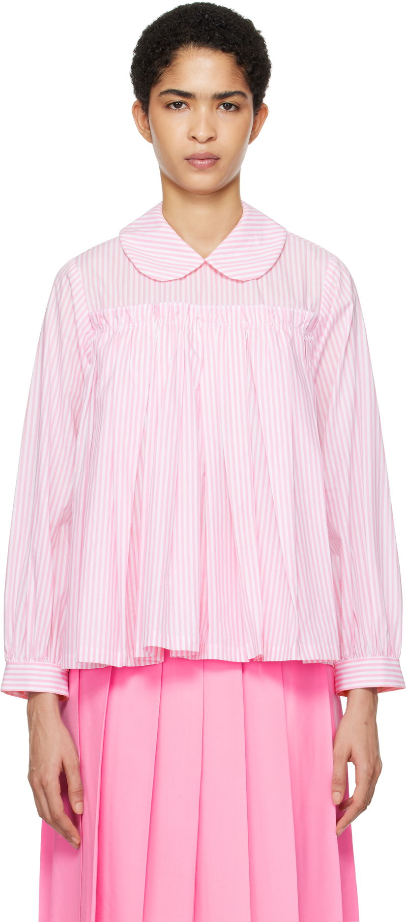 Srajce Comme des Garçons Girl Cotton Poplin Stripe Blouse Roza | NN-B014-051