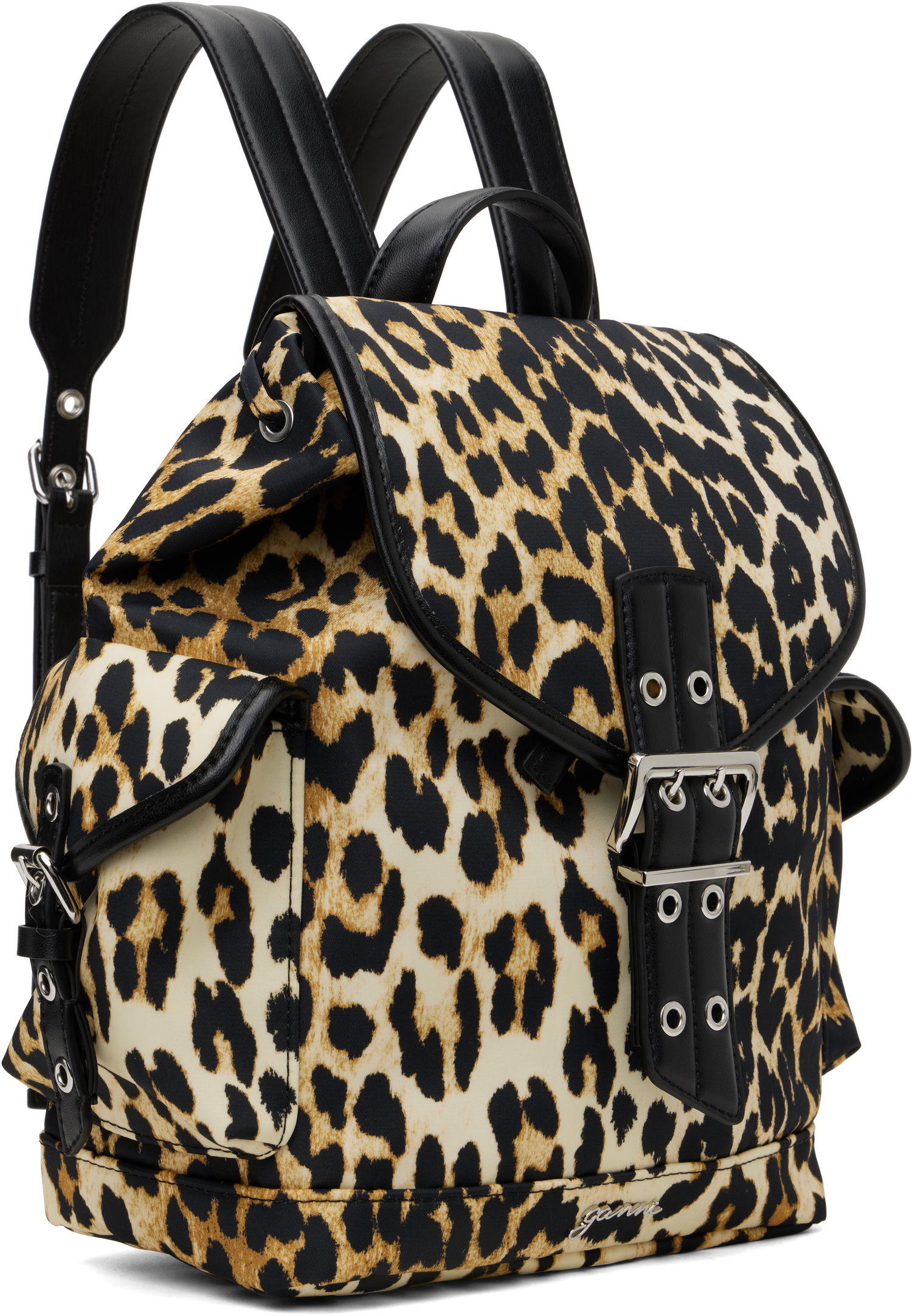 Nahrbtnik GANNI Ganni Leopard Print Small Nylon Bucky Backpack Bež | A6617, 1