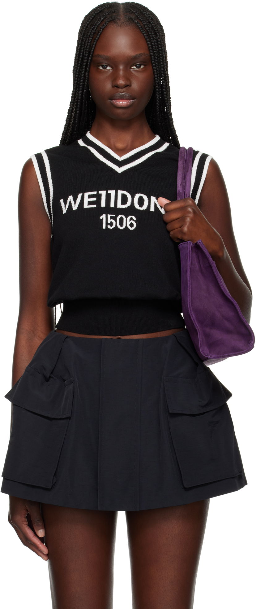 Pleteni pulover We11done We11done Knit Logo Vest Črna | WD-KV1-25-642-W-BK