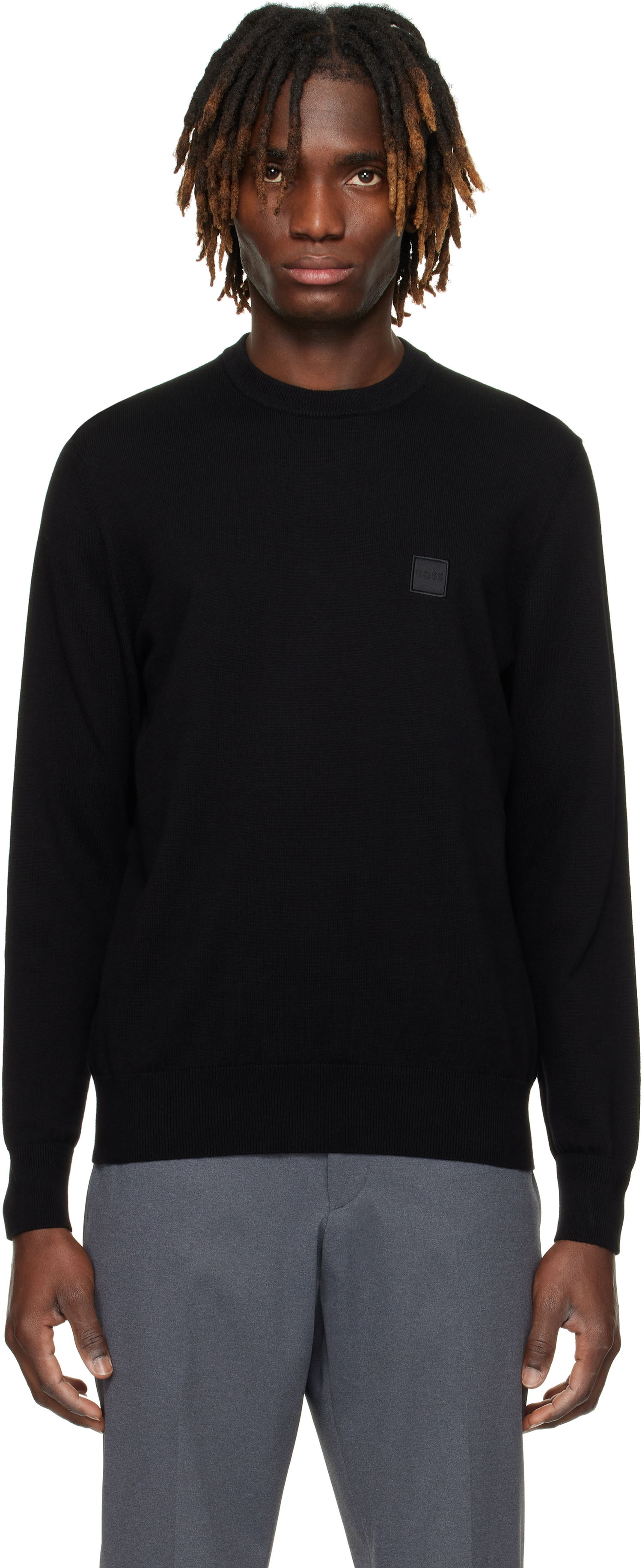 Pleteni pulover BOSS BOSS Cotton-Cashmere Regular-Fit Sweater Črna | 50527583, 0