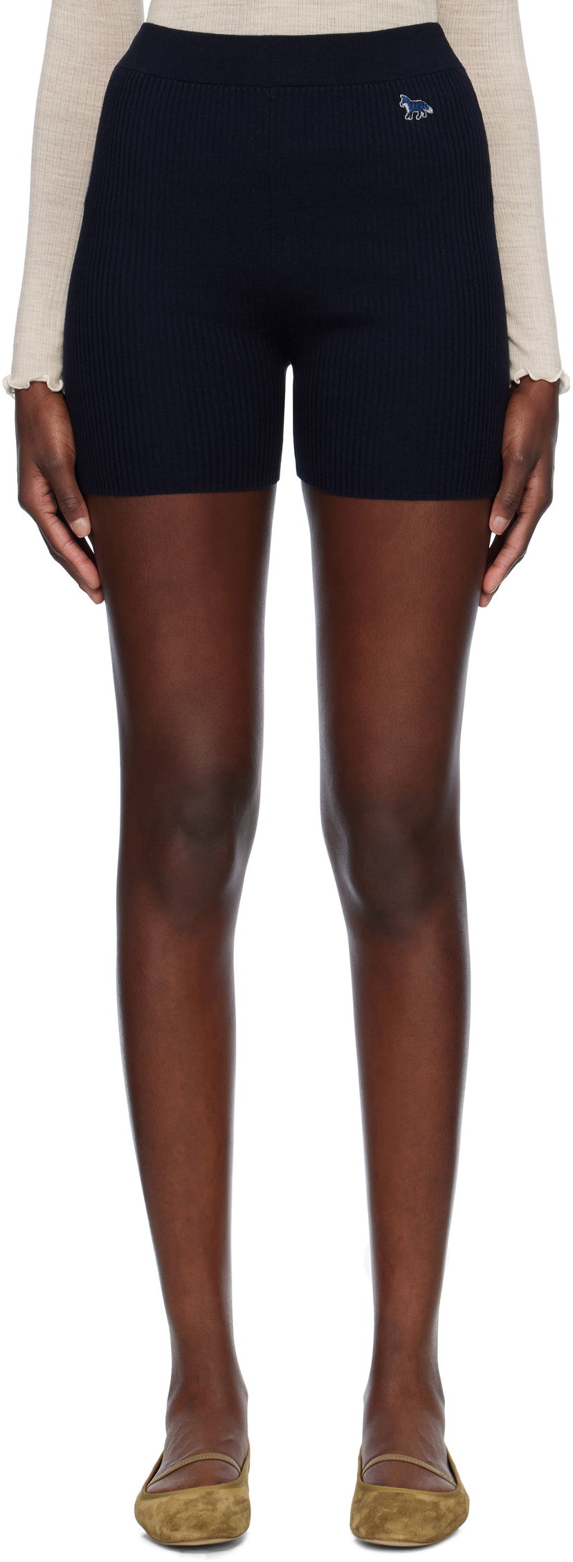 Kratke hlače MAISON KITSUNÉ Maison Kitsuné Baby Fox Patch Fine Ribbed Shorts Mornarica | OW01116KT1091