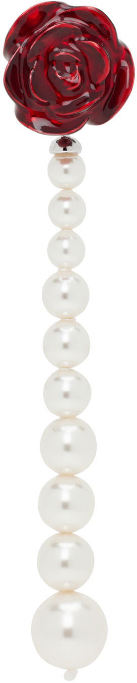 Uhani SHUSHU/TONG YVMIN Edition Pearl Chain Rose Single Earring Rdeča | 22318RED00DN
