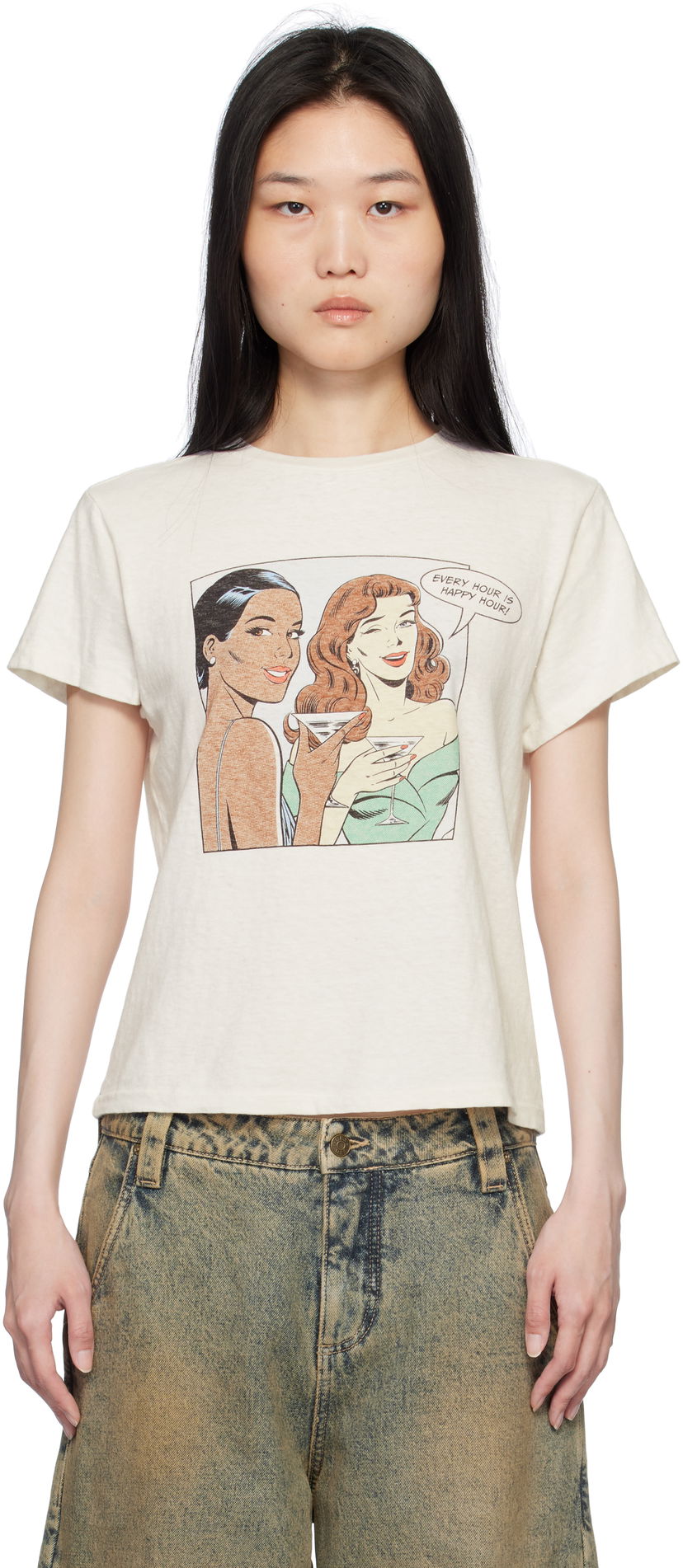 Majica RE/DONE Classic 'Happy Hour' Graphic Print T-Shirt Bela | 024-02WCGT315