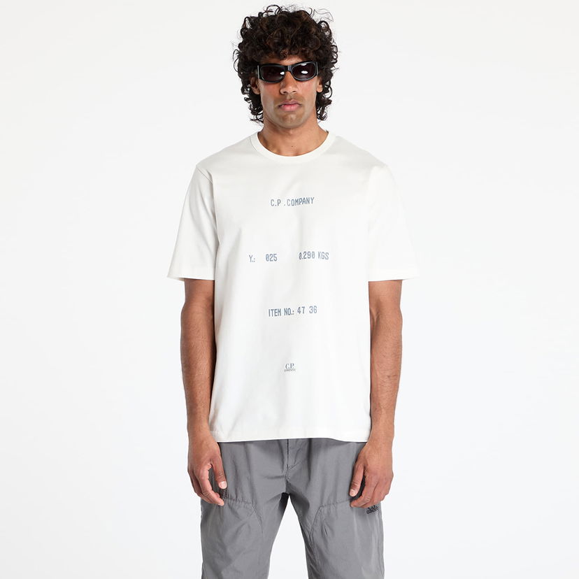 Majica C.P. Company C.P. Company Mercerized Jersey Twisted Typographic Logo T-Shirt Bela | 18CMTS107A110301W-103