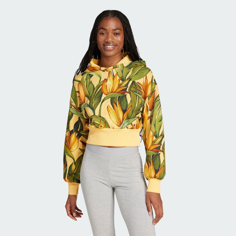 Pulover adidas Performance adidas x FARM Cropped Hoodie Rumena | JD6282