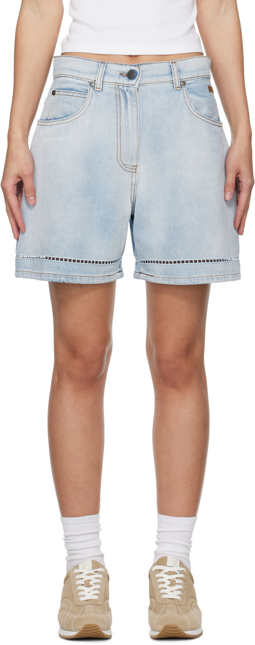 Kratke hlače MSGM MSGM Perforated Light Washed Denim Shorts Modra | 3841MDB230X 257271