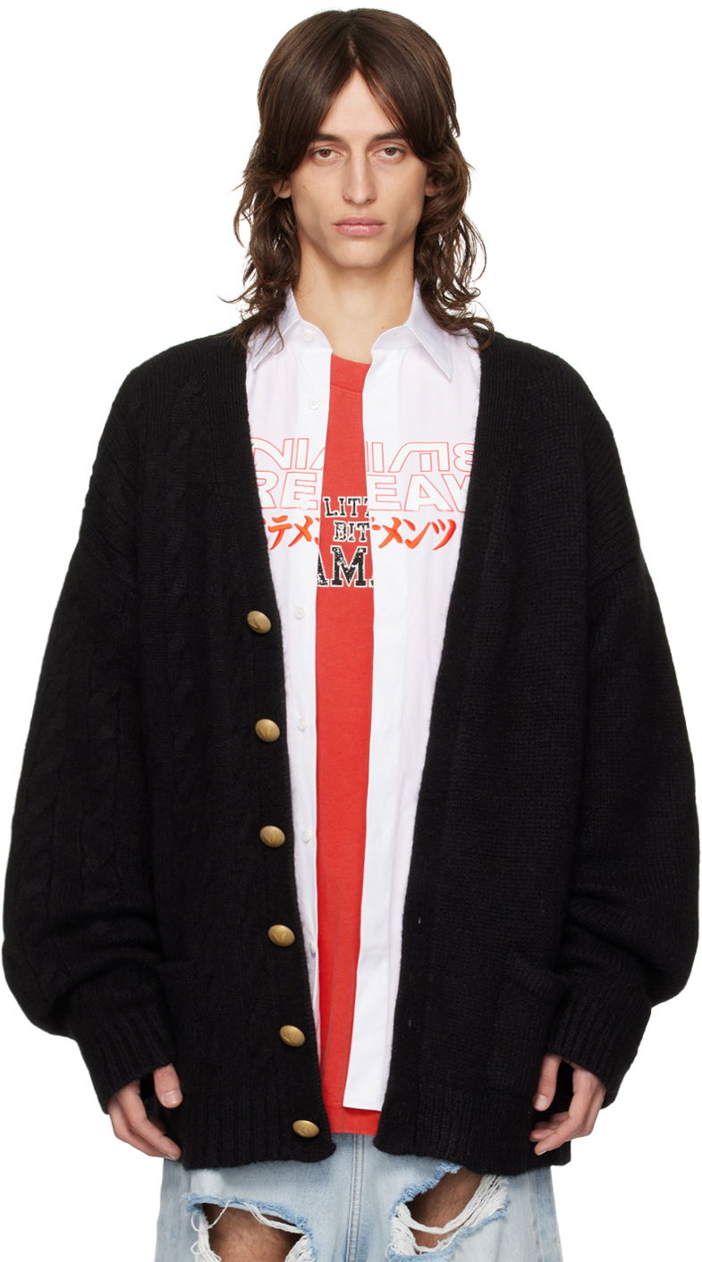 Pleteni pulover VETEMENTS Cardigan Split Črna | UA65KN276B