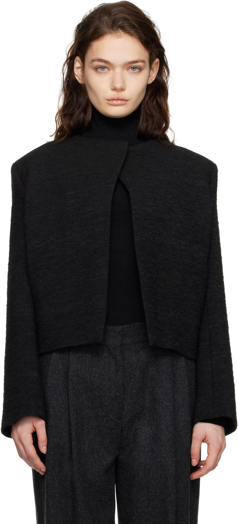 Telovnik TOTEME TOTEME Cropped Bouclé Jacket Črna | 251-WRO4309-FB0271