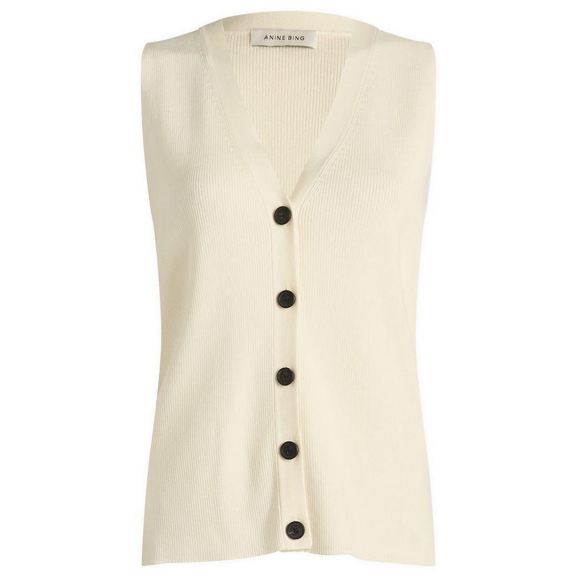 Telovnik Anine Bing Anine Bing Lawrence Knit Vest, Size Large Bela | A-09-10868-IVY26