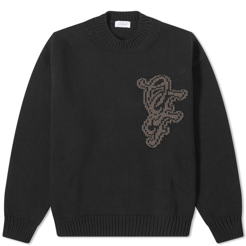 Pulover Off-White Logo Crew Knit Črna | OMHE167S24KNI0011009