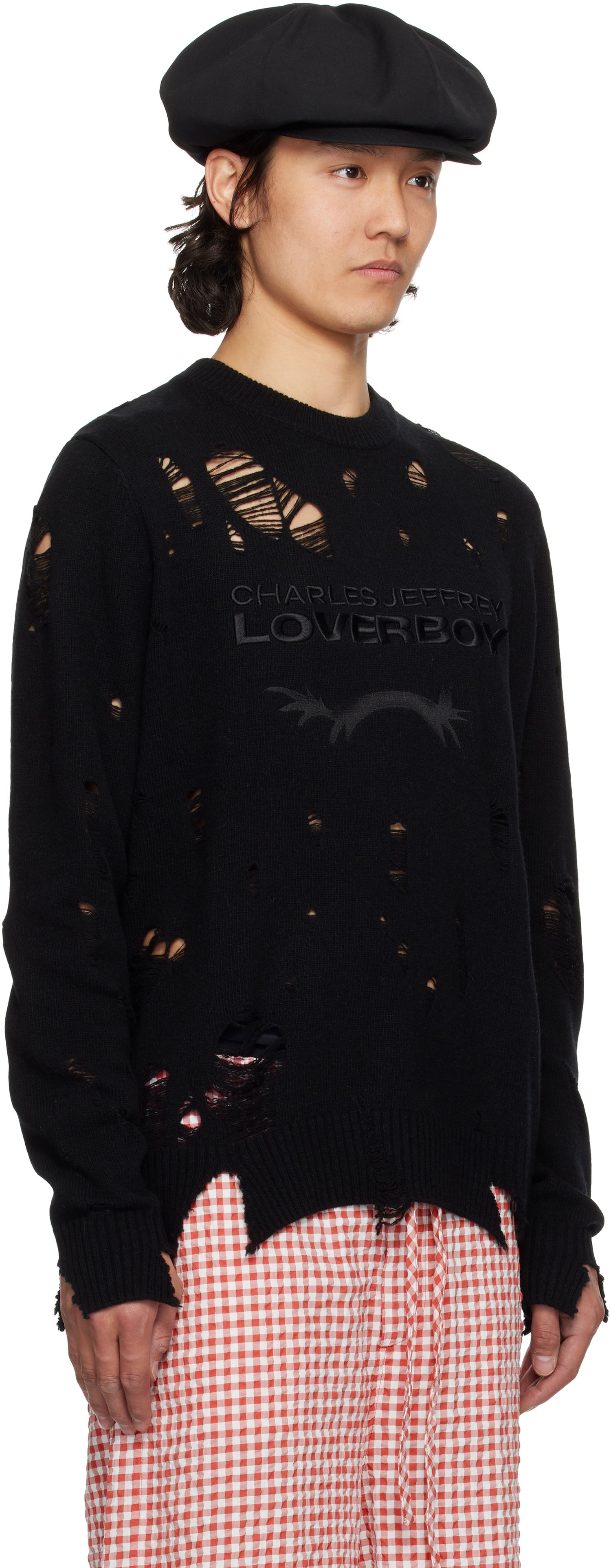 Pleteni pulover Charles Jeffrey Loverboy Charles Jeffrey LOVERBOY Distressed Logo Knit Sweater Črna | 54090401, 1