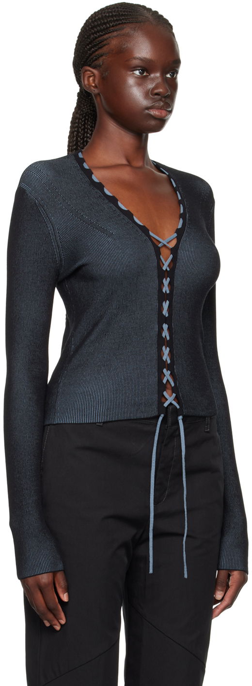 Pleteni pulover Dion Lee Lace-Up Ribbed Cardigan Črna | C7222F23, 1