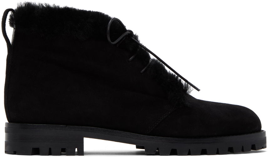 Oblačila Manolo Blahnik Manolo Blahnik Mircus Suede Ankle Boots with Shearling Trim Črna | 320-1233-0004, 0