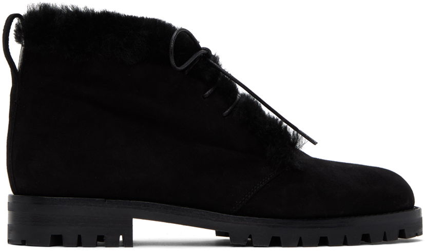 Oblačila Manolo Blahnik Manolo Blahnik Mircus Suede Ankle Boots with Shearling Trim Črna | 320-1233-0004