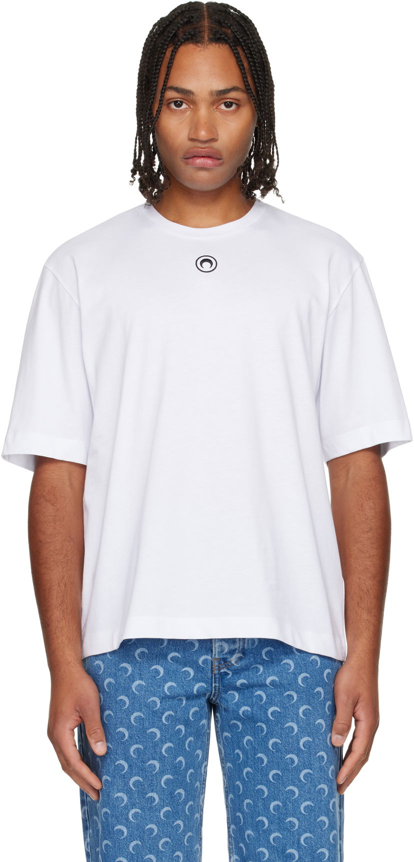 Majica Marine Serre Moon Logo Jersey Loose Fit Short Sleeve T-Shirt Bela | MTT077BCJER0009