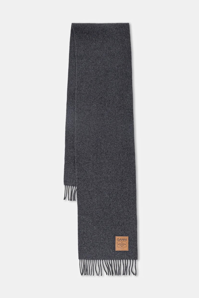 Šala GANNI Smooth Double Face Wool Solid Scarf Siva | A6932