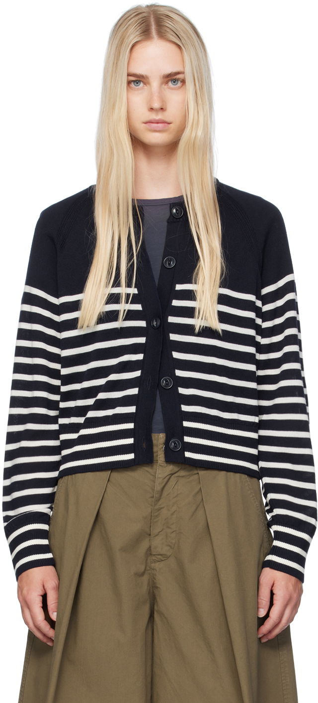 Pleteni pulover YMC YMC Foxtail Stripe Cardigan Mornarica | Q8WMD