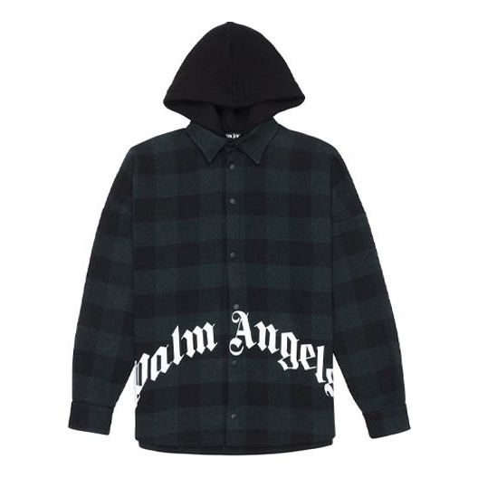 Pulover Palm Angels Logo Print Hooded Overshirt by PALM ANGELS Zelena | PMGA042E20FAB0015701