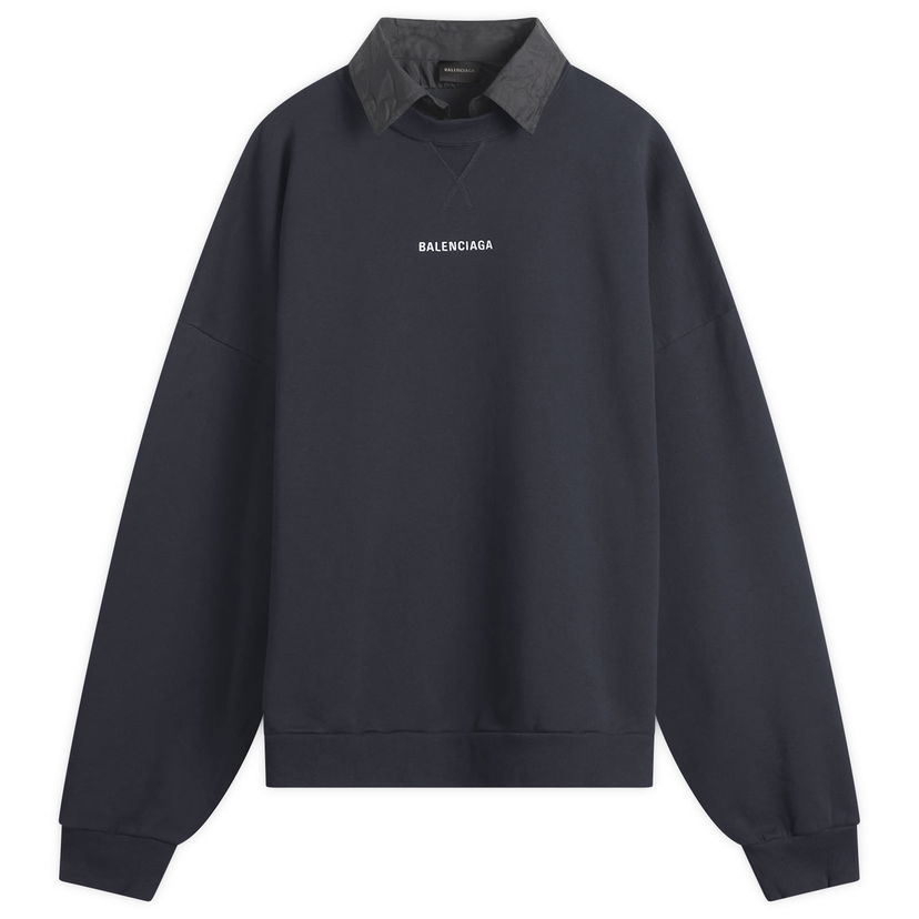 Pulover Balenciaga Logo Layered Collar Sweatshirt Mornarica | 850363-TTVJ2-1569