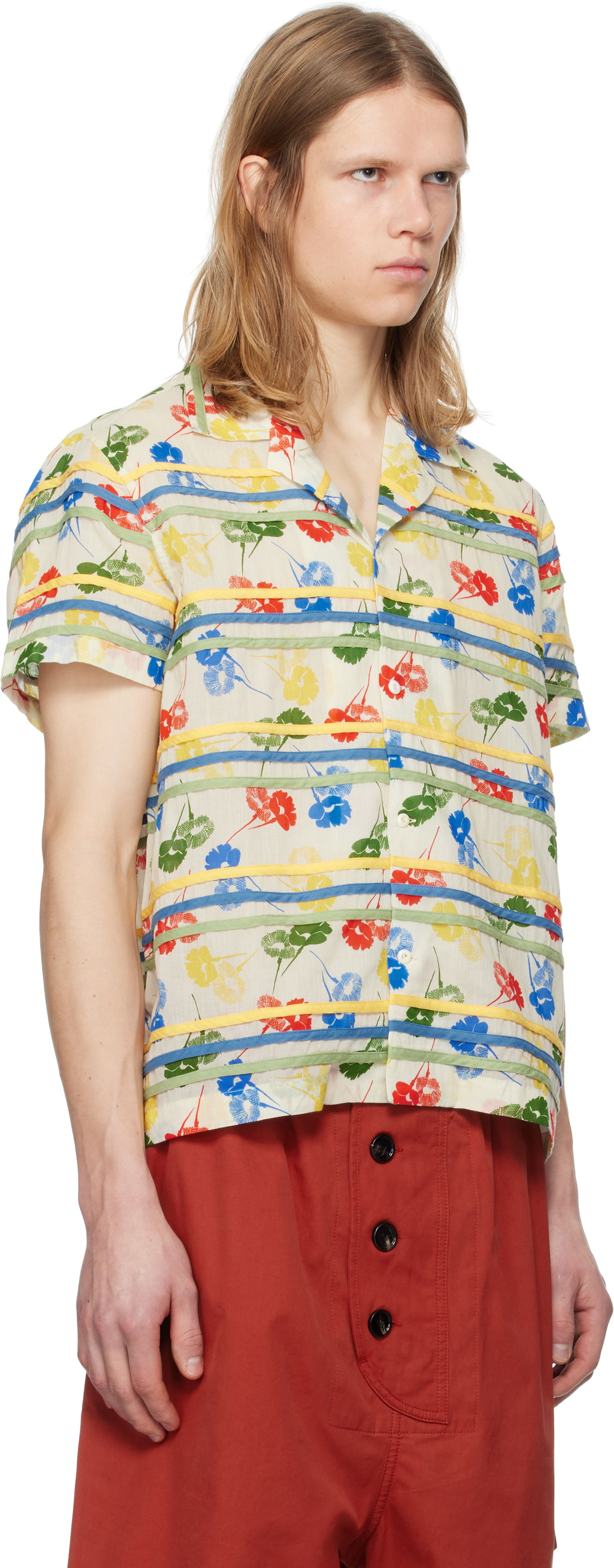 Srajce Bode Bode Flower Stamp Short Sleeve Shirt Bež | MRS25SH010, 1
